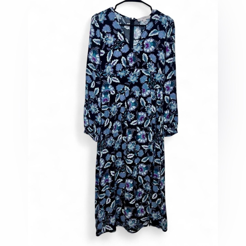 LOFT Paisley Floral Dress Blue Purple Long Sleeve Dress Women’s Size 2 Boho